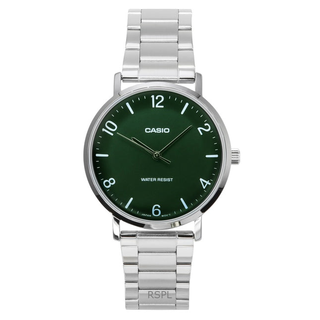 Casio Standard Analog Stainless Steel Green Dial Quartz MTP-VT03D-3B Men's Watch