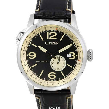 Citizen Leather Strap Black Dial Automatic NJ0140-17E 100M Mens Watch