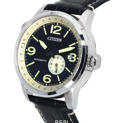 Citizen Leather Strap Black Dial Automatic NJ0140-17E 100M Mens Watch