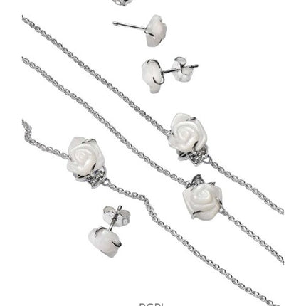 Pandora White Rose In Bloom Stud Earring With White Bioresin P-293209C01 For Women