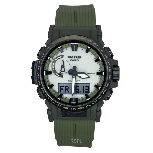 Casio Pro Trek Analog Digital Bio-Based Resin Strap White Dial Solar PRW-61LD-3 100M Men's Watch