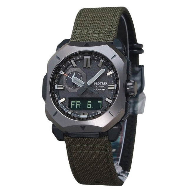 Casio ProTrek Analog Digital Green Cordura Cloth Strap Grey Dial Tough Solar PRW-6900YB-3 100M Men's Watch