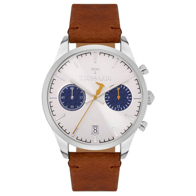 Trussardi T-Genus Chronograph Silver Dial Leather Strap Quartz R2471613004 Men's Watch