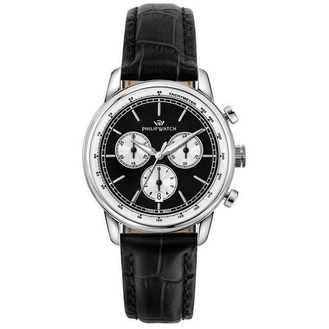 Philip Watch Anniversary Chronograph Leather Strap Black Dial Quartz R8271650002 100M Men's Watch