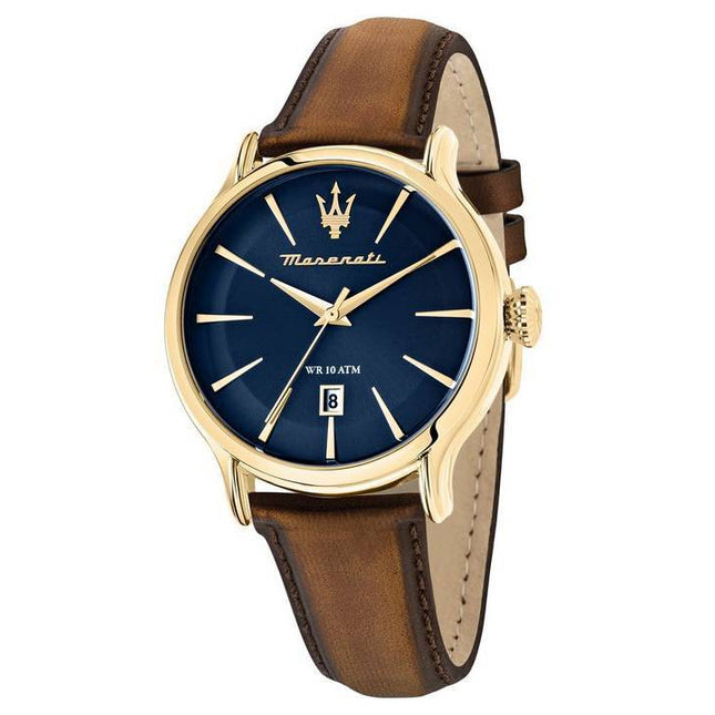 Maserati Epoca Blue Sunray Dial Leather Quartz R8851118014 100M Mens Watch