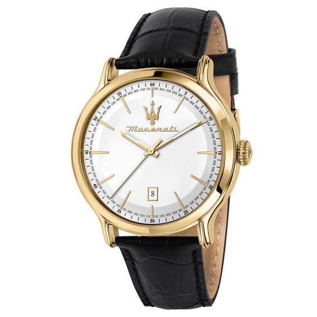 Maserati Epoca Leather Strap Silver Dial Quartz R8851118015 100M Men's Watch