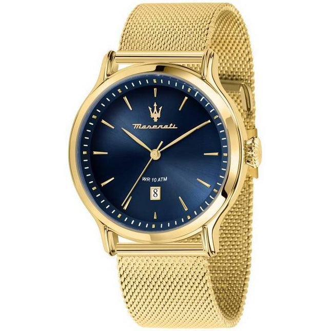 Maserati Epoca Gold Tone Stainless Steel Mesh Blue Dial Quartz R8853118020 100M Men's Watch