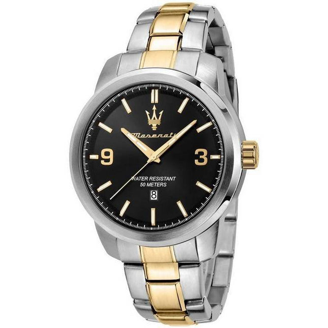Maserati Successo Two Tone Stainless Steel Black Dial Quartz R8853121009 Men's Watch