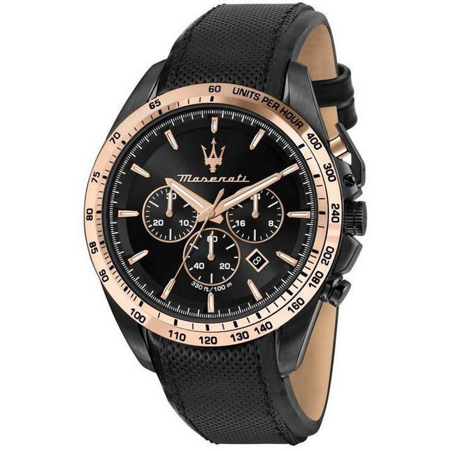 Maserati Traguardo Chronograph Leather Strap Black Dial Quartz R8871612036 100M Men's Watch
