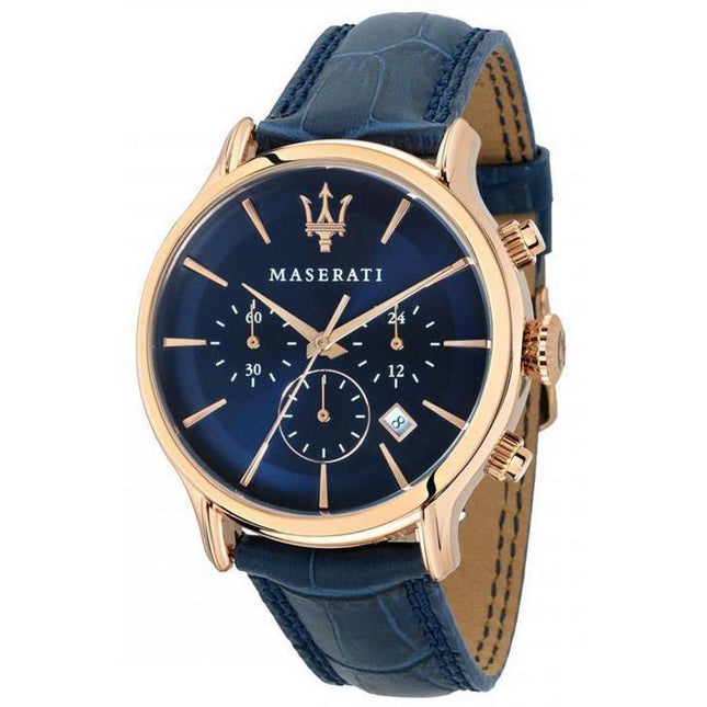 Maserati Epoca Chronograph Blue Dial Leather Strap Quartz R8871618013 100M Men's Watch