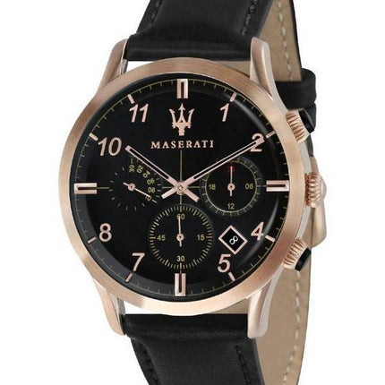 Maserati Ricordo Chronograph Leather Strap Black Dial Quartz R8871625004 Men's Watch