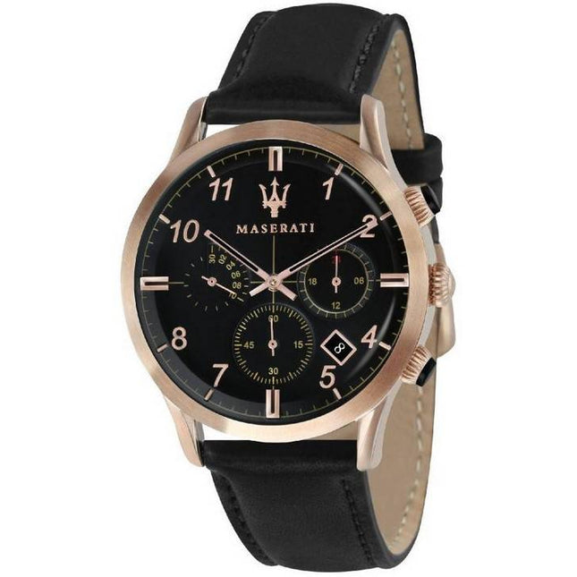Maserati Ricordo Chronograph Leather Strap Black Dial Quartz R8871625004 Men's Watch