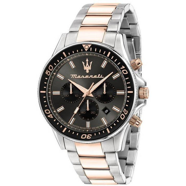 Maserati Sfida Chronograph Two Tone Stainless Steel Black Dial Quartz R8873640002 100M Men's Watch