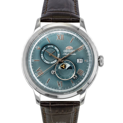 Orient Classic Sun and Moon Leather Strap Green Dial Automatic RA-AK0805E Men's Watch