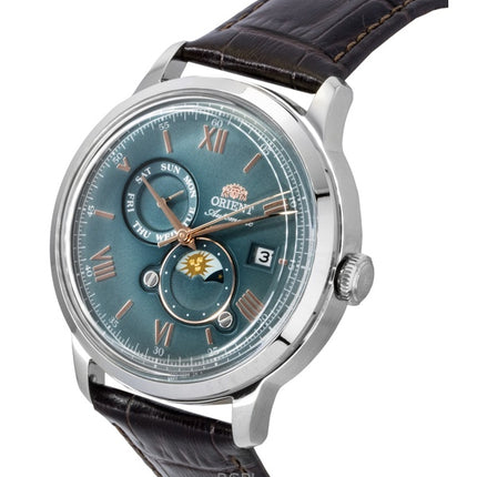 Orient Classic Sun and Moon Leather Strap Green Dial Automatic RA-AK0805E Men's Watch
