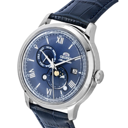 Orient Classic Sun and Moon Leather Strap Navy Blue Dial Automatic RA-AK0806L Men's Watch