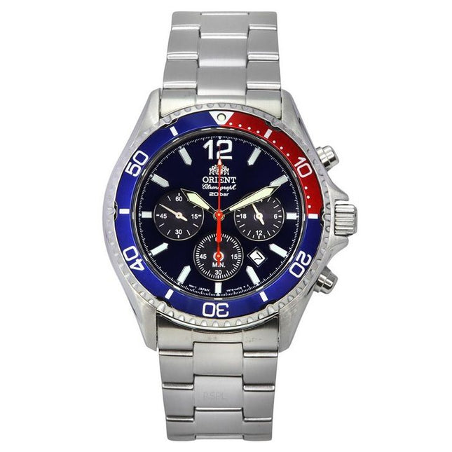 Orient Chronograph Stainless Steel Black Dial Solar Diver's RA-TX0201L10B 200M Men's Watch