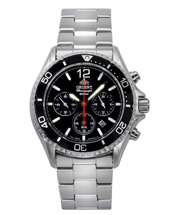 Orient Chronograph Stainless Steel Black Dial Solar Diver s RA TX0202B10B 200M Men s Watch