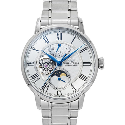 Orient Star M45 F7 Mechanical Moon Phase Stainless Steel White Open Heart Dial Automatic RE-BT0005S Men's Watch