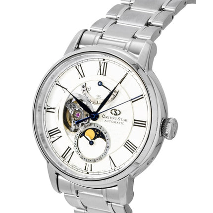 Orient Star M45 F7 Mechanical Moon Phase Stainless Steel White Open Heart Dial Automatic RE-BT0005S Men's Watch