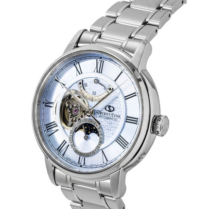 Orient Star M45 F7 Mechanical Moon Phase Stainless Steel Light Blue Open Heart Dial Automatic RE-BT0007L Men's Watch