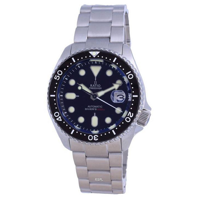 Ratio FreeDiver Black Dial Sapphire Crystal Stainless Steel Automatic RTB200 200M Men's Watch