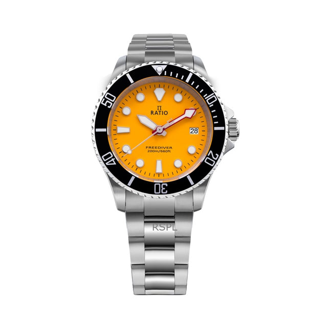 Ratio FreeDiver Sapphire Stainless Steel Yellow Dial Quartz RTF034 200M Men's Watch