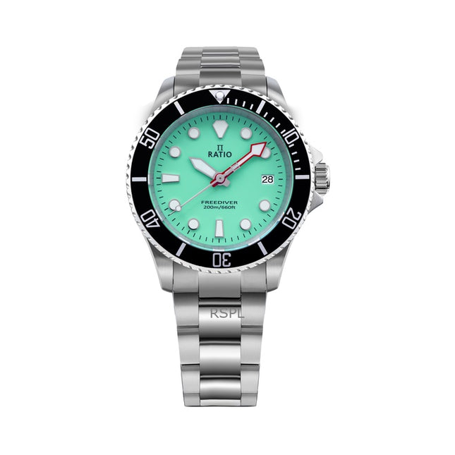 Ratio FreeDiver Sapphire Stainless Steel Green Dial Quartz RTF039 200M Men's Watch