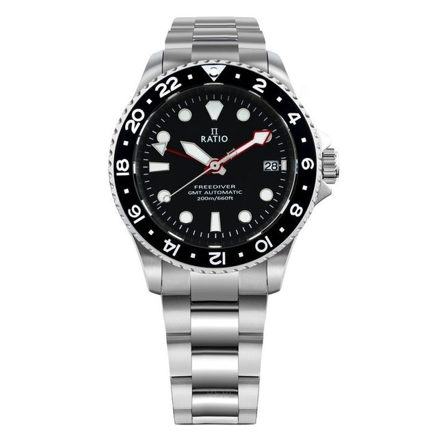 Ratio FreeDiver GMT Series Sapphire Stainless Steel Black Dial Automatic RTF051 200M Men's Watch