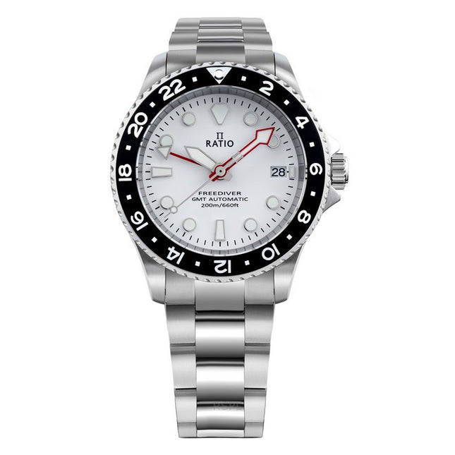 Ratio FreeDiver GMT Series Sapphire Stainless Steel White Dial Automatic RTF057 200M Men's Watch