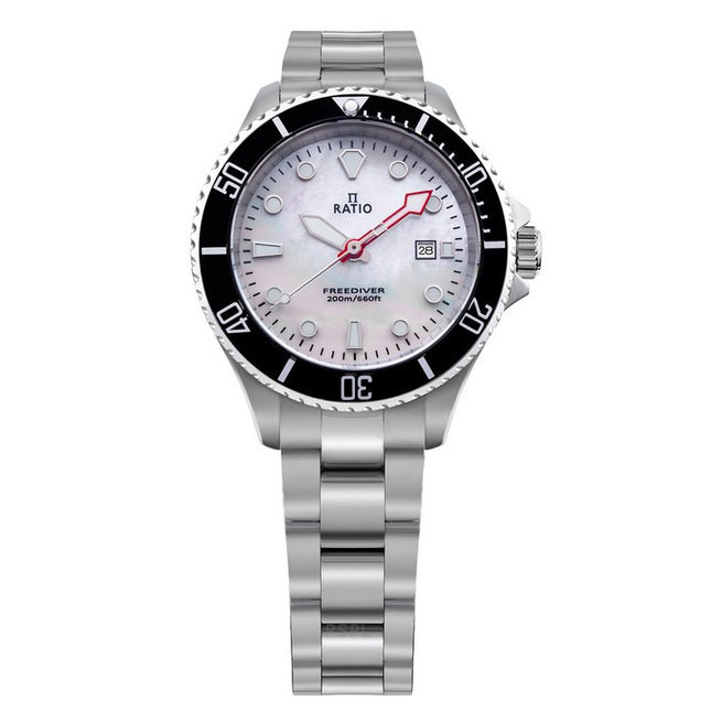 Ratio FreeDiver Sapphire Stainless Steel White Mother Of Pearl Dial Quartz RTFL811 200M Women's Watch