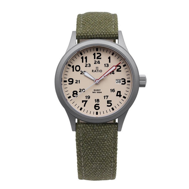 Refurbished Ratio Quest Men's Field Watch Sapphire Canvas Strap Quartz RTQ019 100M Lewis And Clark Edition
