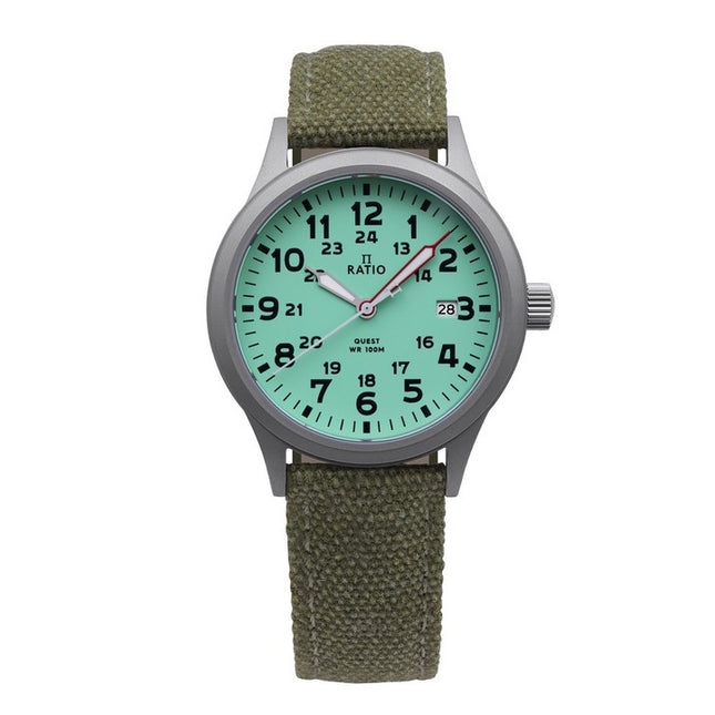 Ratio Quest Men's Field Watch Sapphire Canvas Strap Quartz RTQ021 100M Lewis And Clark Edition