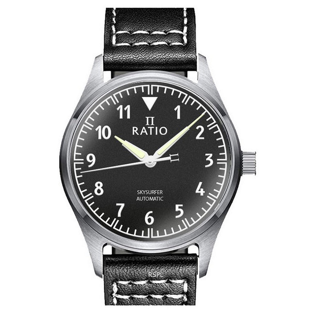 Ratio Skysurfer Pilot Black Textured Dial Leather Automatic RTS303 200M Men's Watch