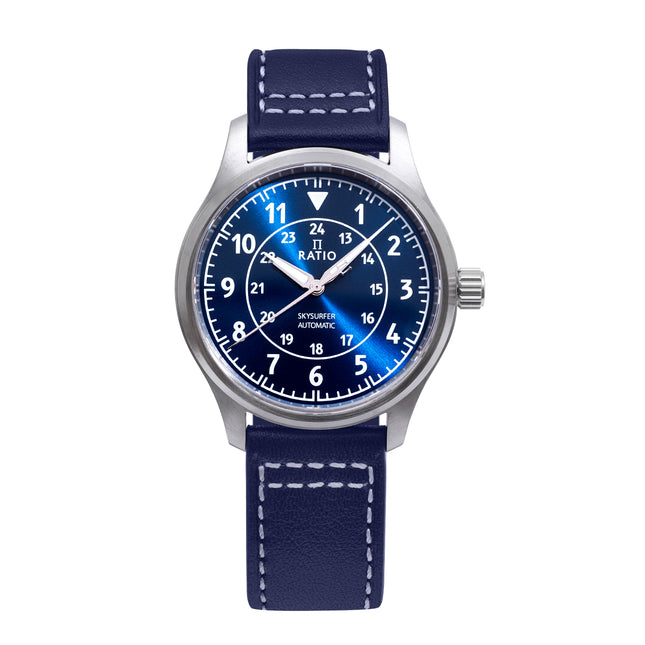 Ratio Skysurfer Pilot Blue Sunray Dial Leather Automatic RTS309 200M Men's Watch