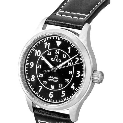 Ratio Skysurfer Pilot BRTS314lack Sunray Dial Leather Automatic RTS314 200M Men's Watch