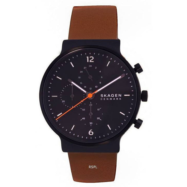Skagen Ancher Chronograph Leather Black Dial Quartz SKW6767 Mens Watch