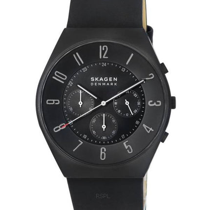 Skagen Grenen Chronograph Midnight Leather Strap Black Dial Quartz SKW6843 Men's Watch