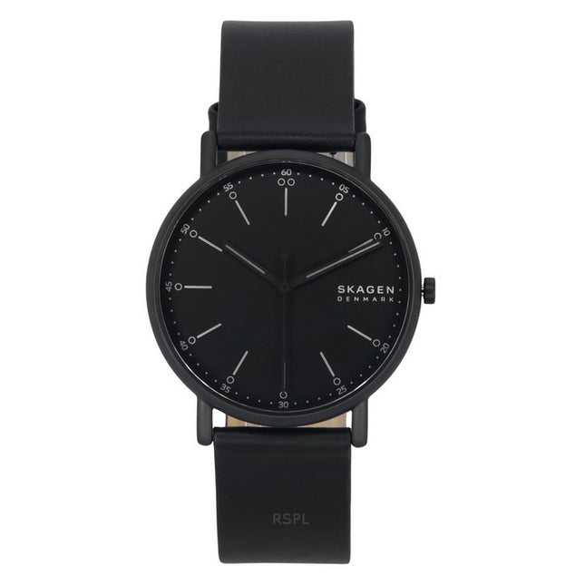 Skagen Signatur Leather Strap Black Dial Quartz SKW6902 Men's Watch