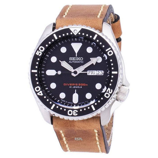 Seiko Automatic SKX007J1-LS17 Diver's 200M Japan Made Brown Leather Strap Men's Watch