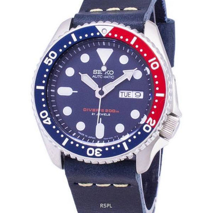Seiko Automatic SKX009J1-LS15 Diver's 200M Dark Blue Leather Strap Men's Watch