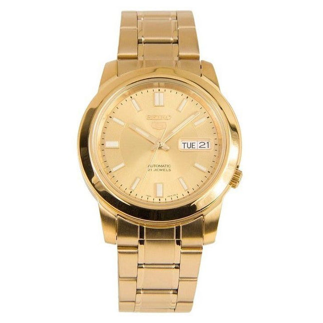 Seiko 5 Gold Tone Stainless Steel Gold Dial 21 Jewels Automatic SNKK20K1 Men's Watch
