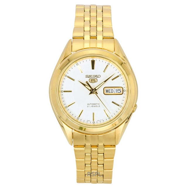 Seiko 5 Gold Tone Stainless Steel White Dial 21 Jewels Automatic SNKL26K1 Men's Watch