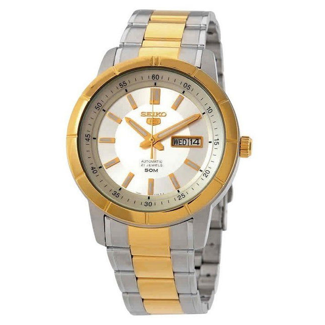 Seiko 5 Two Tone Stainless Steel Silver Dial 21 Jewels Automatic SNKN58K1 Men's Watch