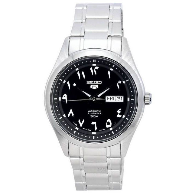 Seiko 5 Stainless Steel Black Arabic Dial Automatic SNKP21 SNKP21J1 SNKP21J Men's Watch