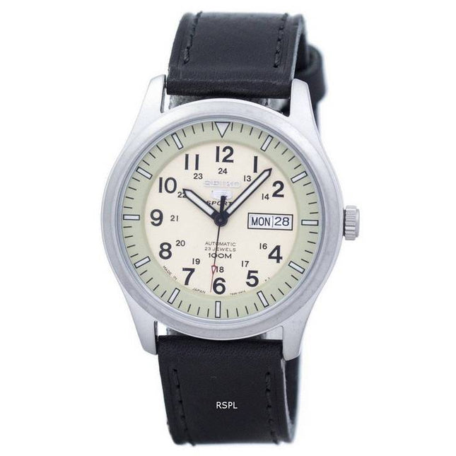 Seiko 5 Sports Military Automatic Japan Made Ratio Black Leather SNZG07J1-LS8 Men's Watch