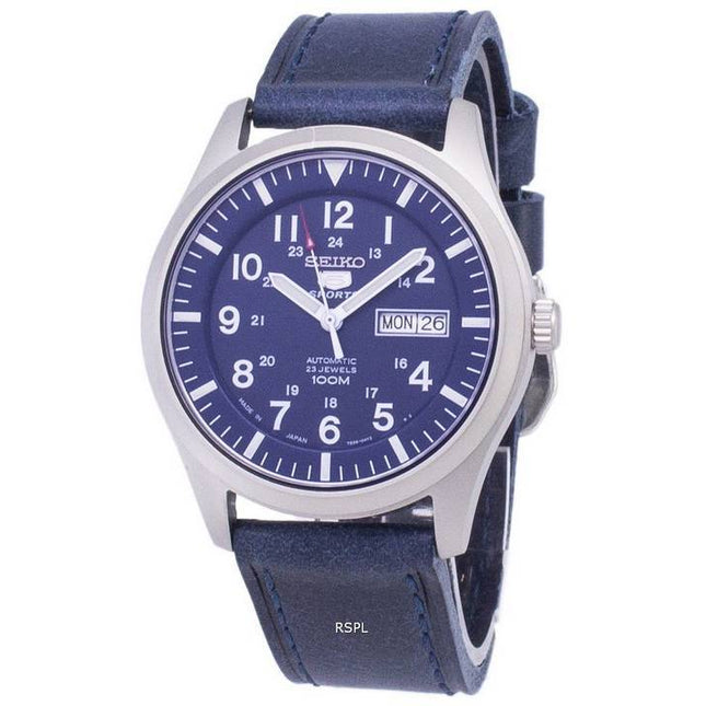 Seiko 5 Sports SNZG11J1-LS13 Japan Made Dark Blue Leather Strap Men's Watch