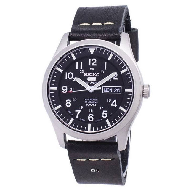 Seiko 5 Sports SNZG15J1-LS14 Japan Made Black Leather Strap Men's Watch
