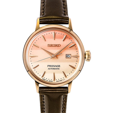 Seiko Presage Cocktail Limited Edition Leather Strap Rose Gold Dial Automatic SRE014J1 Women's Watch