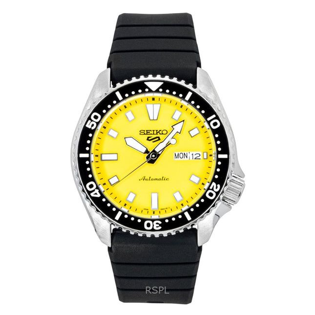 Seiko 5 Sports SKX Redux Silicone Strap Yellow Dial Automatic SRPL87K1 100M Men's Watch